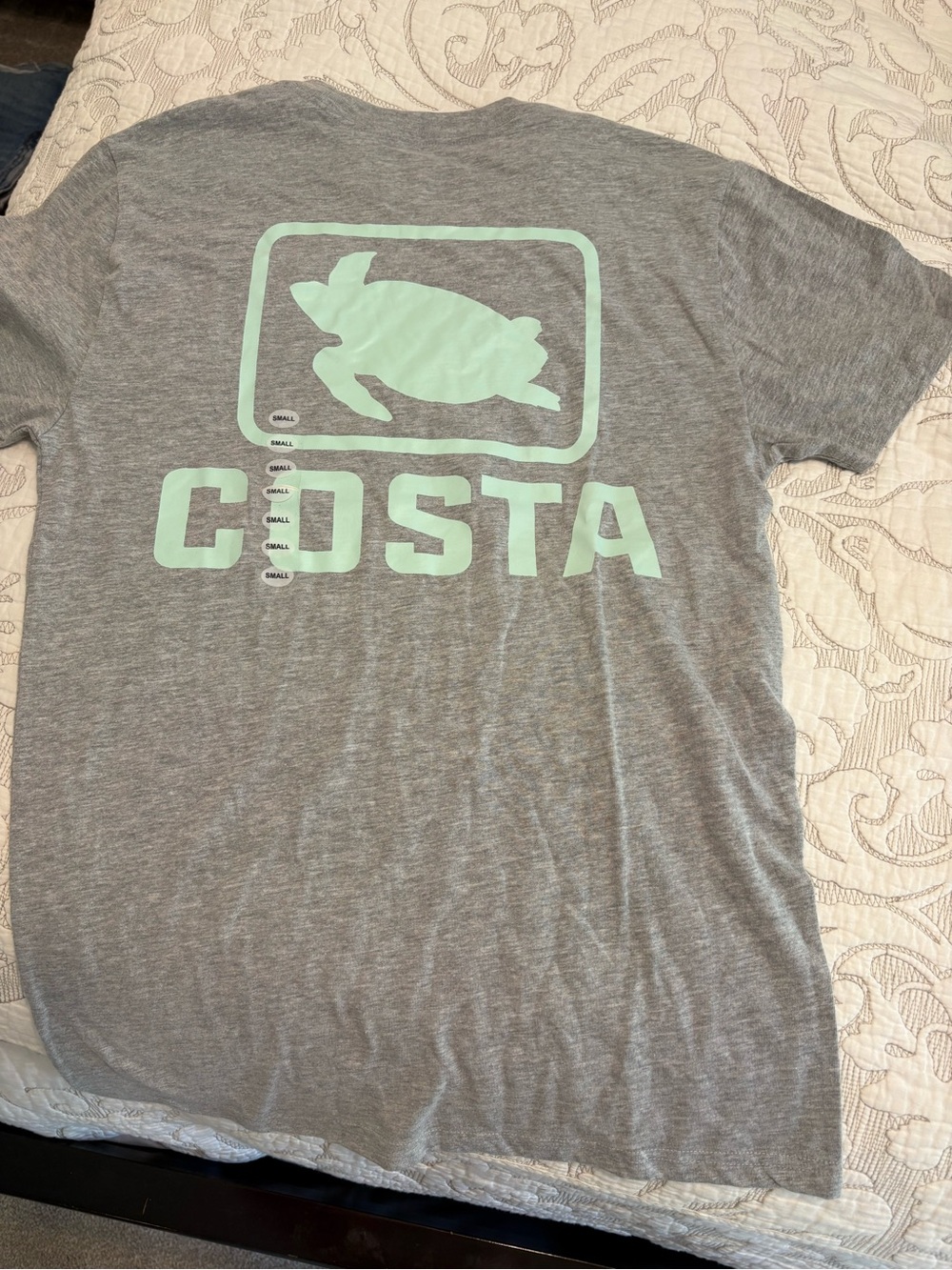NWT MED Costa Gray Short Sleeve Tee with Mint Turtle Logo